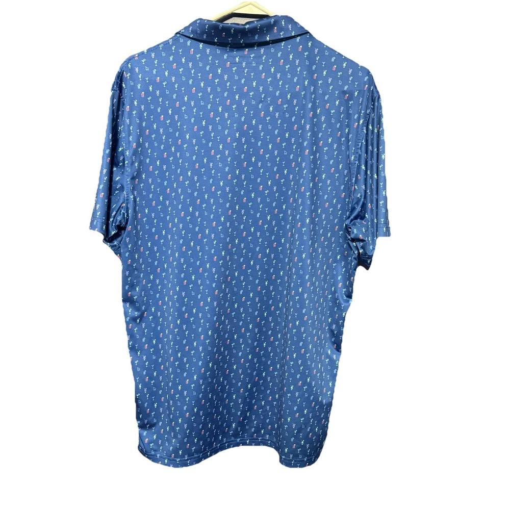 MAELREG Men's Medium Blue Performance Polo Shirt Cocktail Print Short Sleeve - Picture 2 of 6